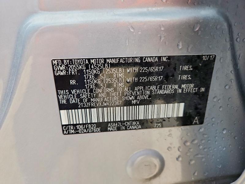 2018 Toyota Rav4 მანქანა იყიდება აუქციონზე, vin: 2T3ZFREVXJW422367, აუქციონის ნომერი: 57342646