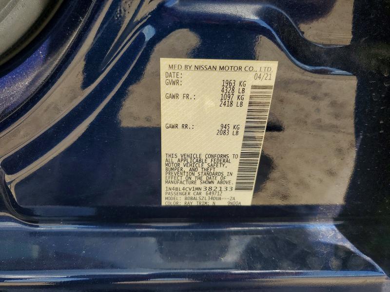 Продажа на аукционе авто 2021 Nissan Altima, vin: 1N4BL4CV1MN382133, номер лота: 59144616