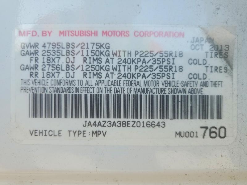 Продаж на аукціоні авто 2014 Mitsubishi Outlander, vin: JA4AZ3A38EZ016643, номер лоту: 57119586