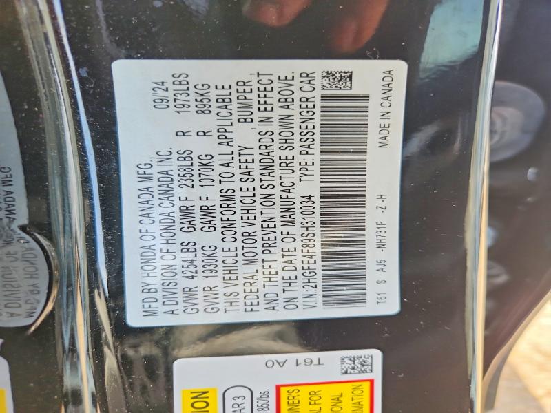 Aukcja sprzedaży 2025 Honda Civic, vin: 2HGFE4F89SH310034, numer aukcji: 56632586