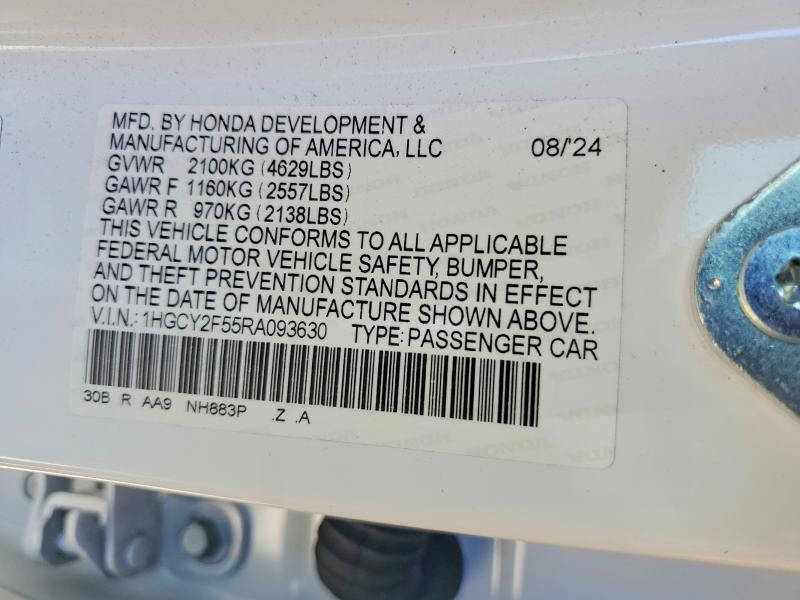 58459196 :رقم المزاد ، 1HGCY2F55RA093630 vin ، 2024 Honda Accord مزاد بيع