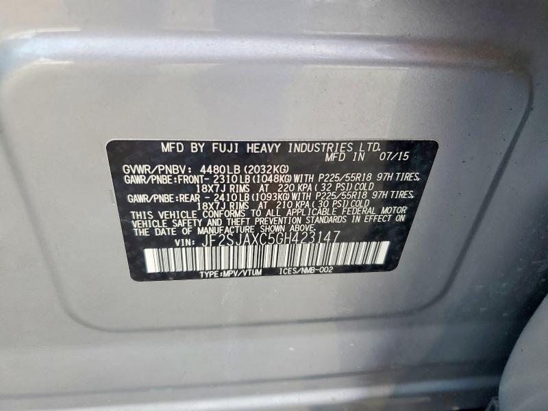 2016 Subaru Forester მანქანა იყიდება აუქციონზე, vin: JF2SJAXC5GH423147, აუქციონის ნომერი: 58971666