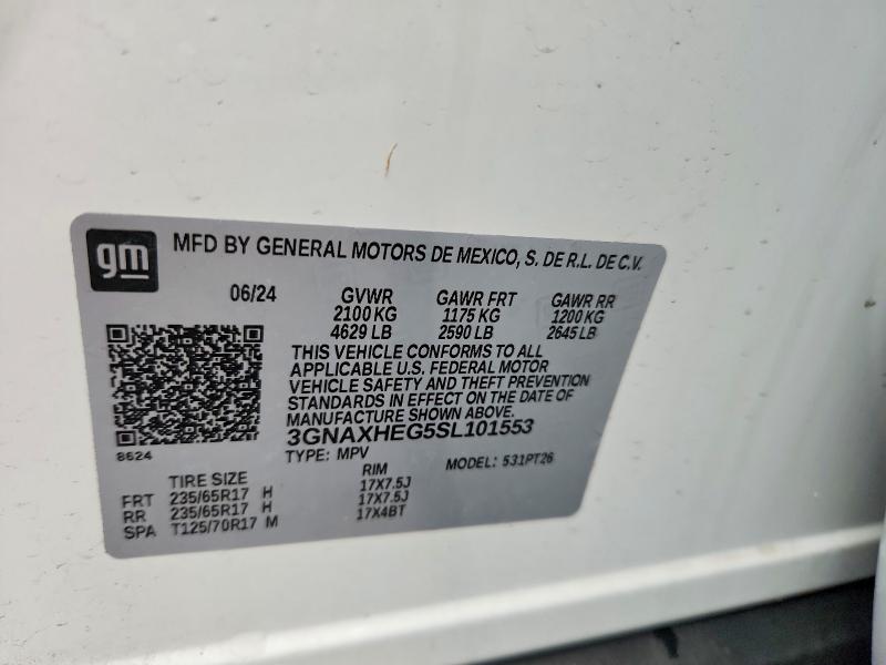 2025 Chevrolet Equinox მანქანა იყიდება აუქციონზე, vin: 3GNAXHEG5SL101553, აუქციონის ნომერი: 58547556