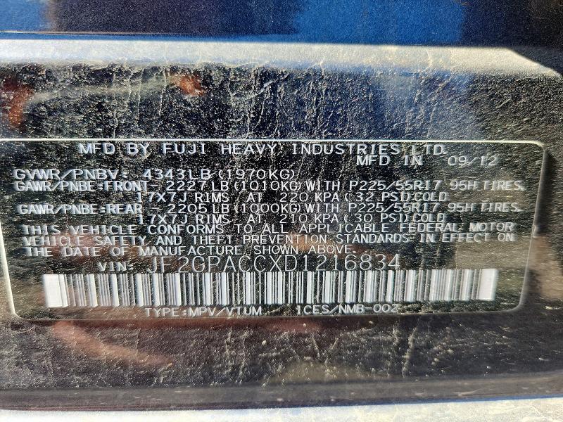 56183546 :رقم المزاد ، JF2GPACCXD1216834 vin ، 2013 Subaru Xv Crosstrek مزاد بيع