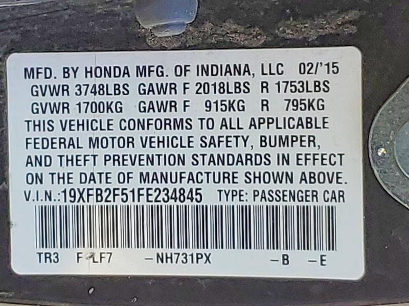Продаж на аукціоні авто 2015 Honda Civic, vin: 19XFB2F51FE234845, номер лоту: 57727096