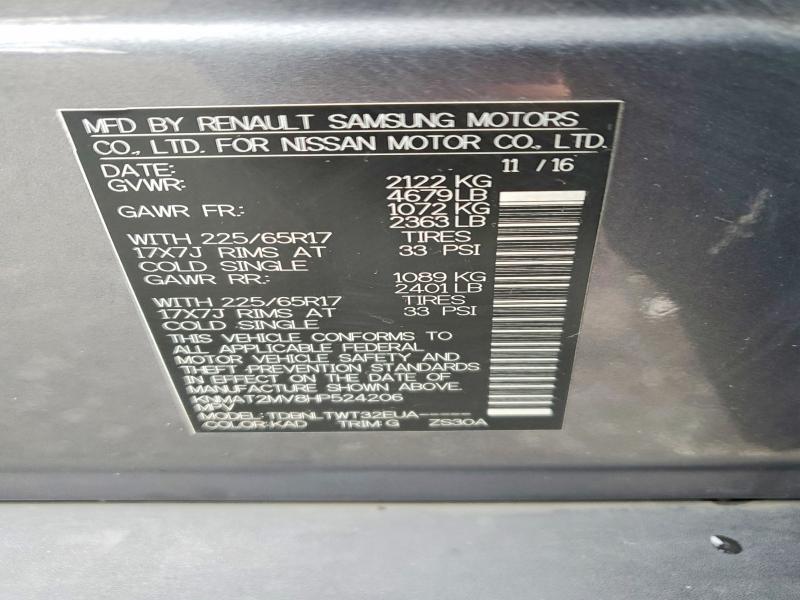56724446 :رقم المزاد ، KNMAT2MV8HP524206 vin ، 2017 Nissan Rogue مزاد بيع