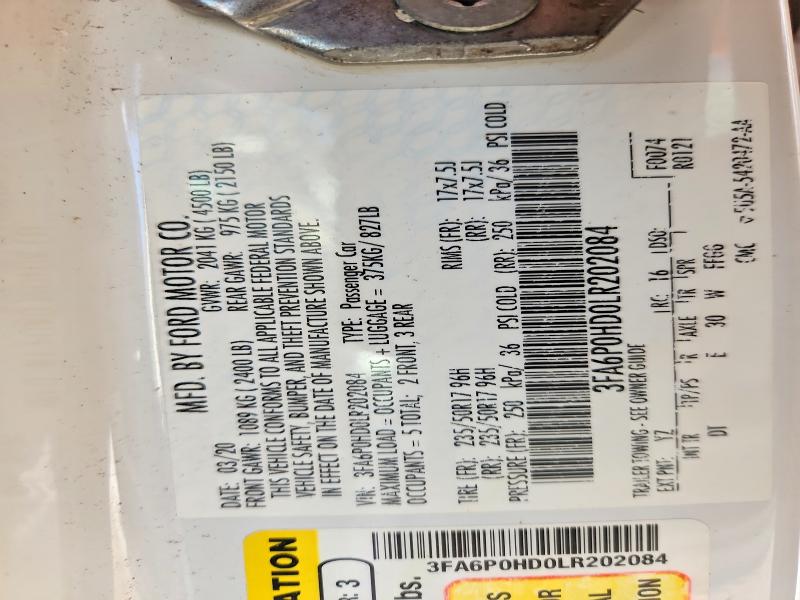 Aukcja sprzedaży 2020 Ford Fusion, vin: 3FA6P0HD0LR202084, numer aukcji: 56615876