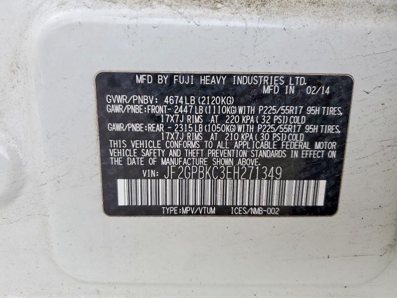 Продаж на аукціоні авто 2014 Subaru Xv Crosstrek, vin: JF2GPBKC3EH271349, номер лоту: 58055996