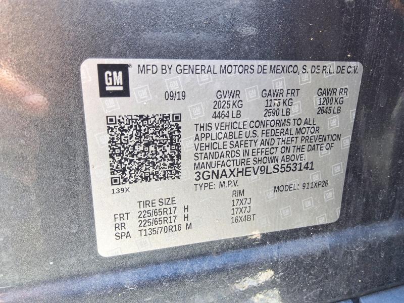 57521776 :رقم المزاد ، 3GNAXHEV9LS553141 vin ، 2020 Chevrolet Equinox مزاد بيع