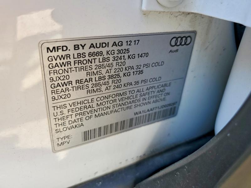 58727916 :رقم المزاد ، WA1LAAF71JD028267 vin ، 2018 Audi Q7 مزاد بيع