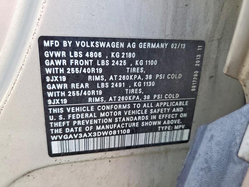 Продажа на аукционе авто 2013 Volkswagen Tiguan, vin: WVGAV3AX3DW081108, номер лота: 55948896
