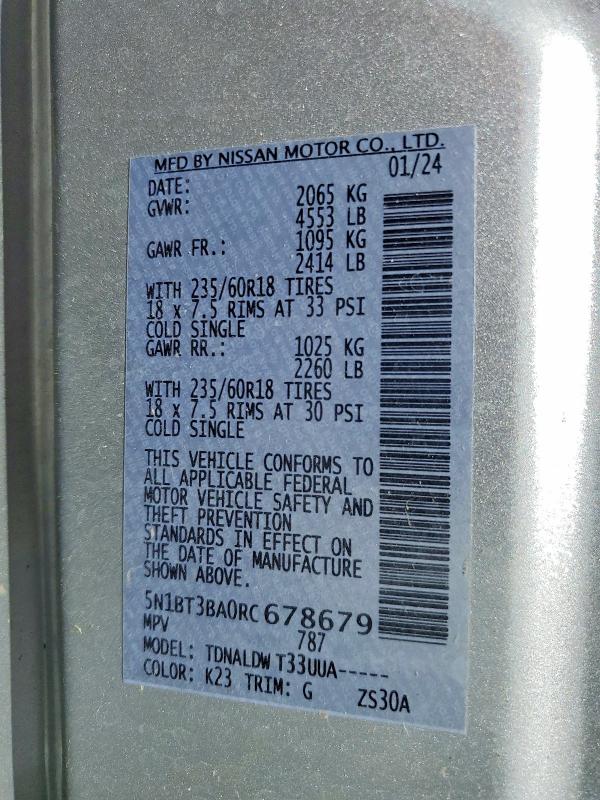 Aukcja sprzedaży 2024 Nissan Rogue, vin: 5N1BT3BA0RC678679, numer aukcji: 55219726