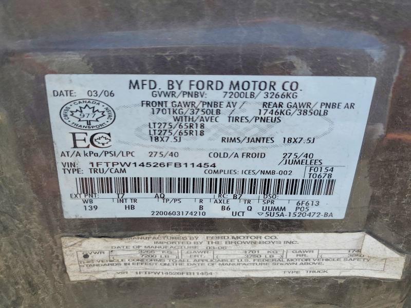 Продаж на аукціоні авто 2006 Ford F150, vin: 1FTPW14526FB11454, номер лоту: 57691796