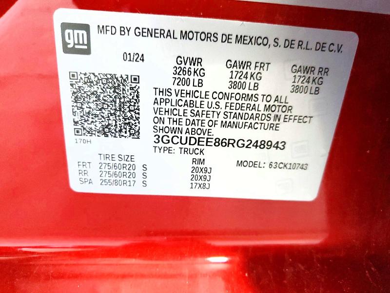 Продажа на аукционе авто 2024 Chevrolet Silverado, vin: 3GCUDEE86RG248943, номер лота: 58808706