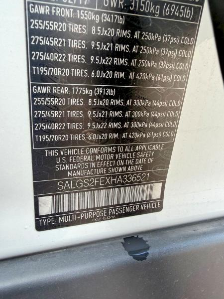 56738066 :رقم المزاد ، SALGS2FEXHA336521 vin ، 2017 Land Rover Range Rover مزاد بيع