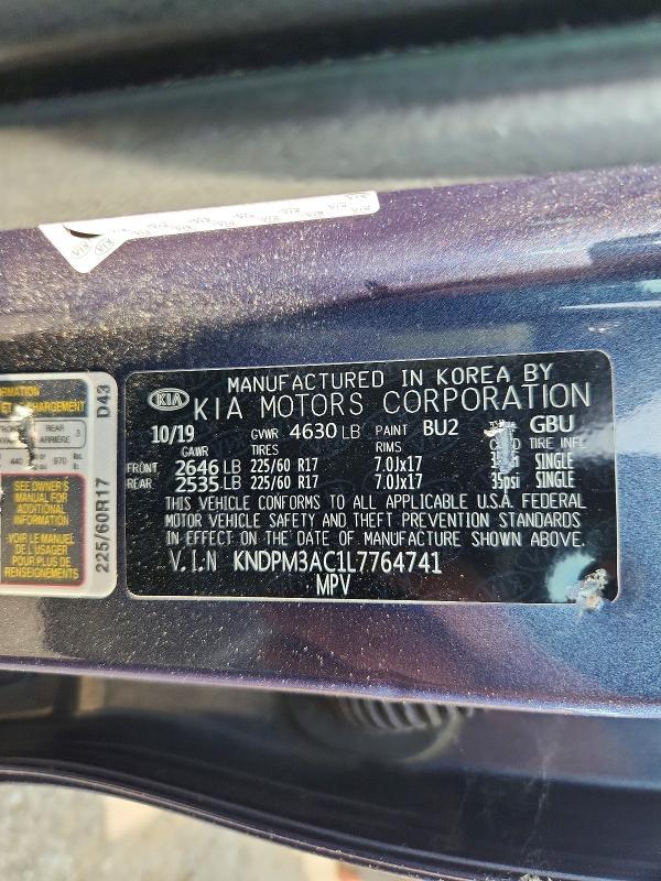 56287366 :رقم المزاد ، KNDPM3AC1L7764741 vin ، 2020 Kia Sportage مزاد بيع