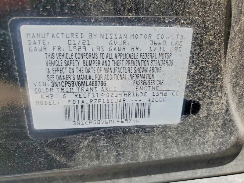 2021 Nissan Kicks მანქანა იყიდება აუქციონზე, vin: 3N1CP5BV6ML469796, აუქციონის ნომერი: 56646536