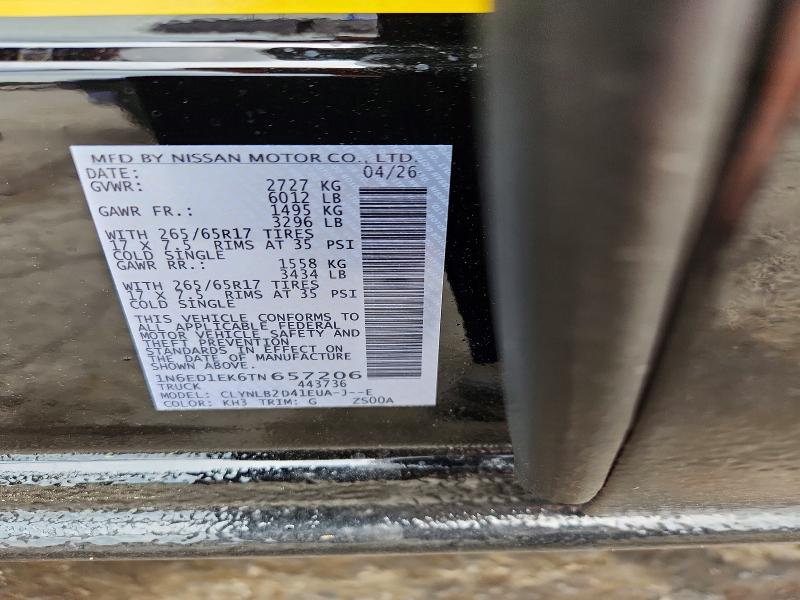2026 Nissan Frontier მანქანა იყიდება აუქციონზე, vin: 1N6ED1EK6TN657206, აუქციონის ნომერი: 58231886