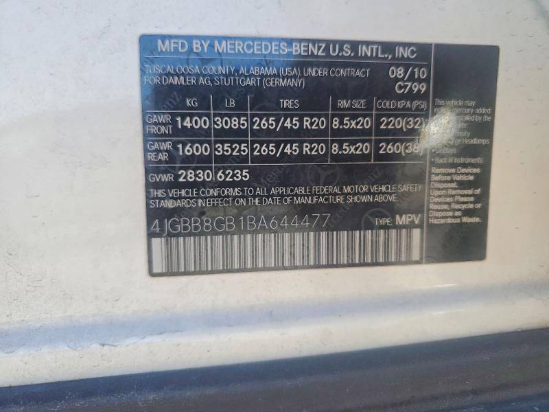 Aukcja sprzedaży 2011 Mercedes-benz Ml, vin: 4JGBB8GB1BA644477, numer aukcji: 59083136