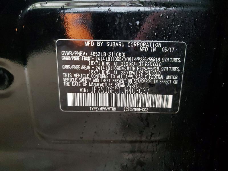 2018 Subaru Forester მანქანა იყიდება აუქციონზე, vin: JF2SJGEC1JH403037, აუქციონის ნომერი: 57611076