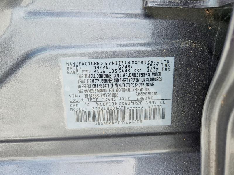 2021 Nissan Sentra მანქანა იყიდება აუქციონზე, vin: 3N1AB8BV7MY261808, აუქციონის ნომერი: 58768286