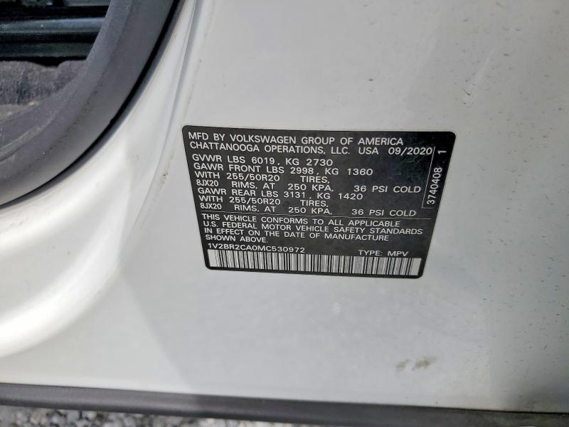 2021 Volkswagen Atlas მანქანა იყიდება აუქციონზე, vin: 1V2BR2CA0MC530972, აუქციონის ნომერი: 55523616