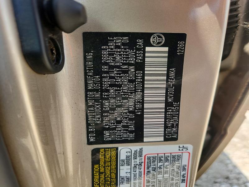 Продажа на аукционе авто 2004 Toyota Camry, vin: 4T1BF30K94U078460, номер лота: 58747736