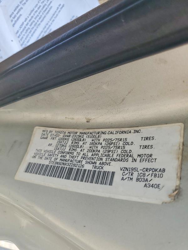 Aukcja sprzedaży 2003 Toyota Tacoma, vin: 5TESN92NX3Z282126, numer aukcji: 58810766
