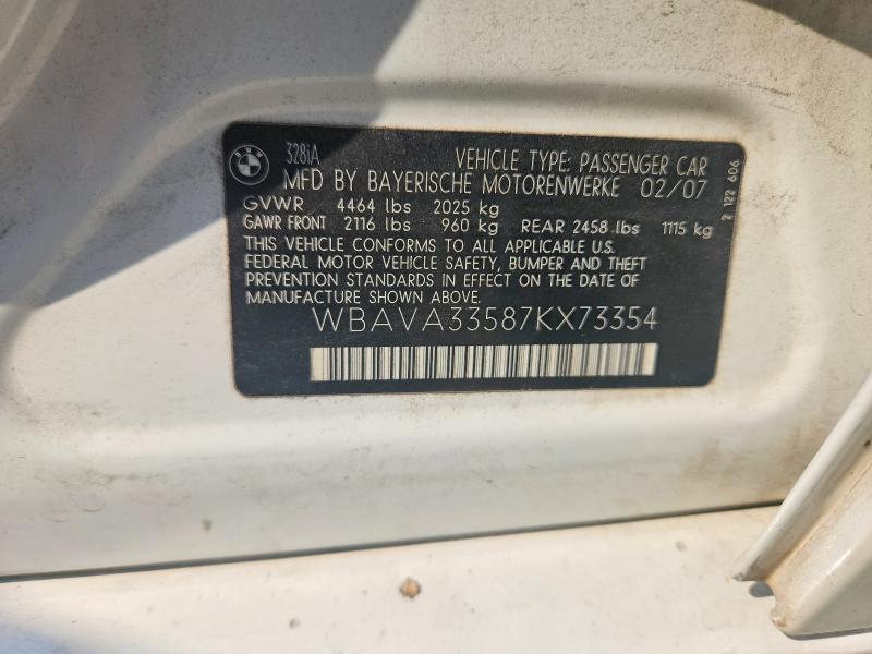 Aukcja sprzedaży 2007 Bmw 328, vin: WBAVA33587KX73354, numer aukcji: 58021796