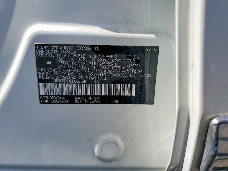 57462996 :رقم المزاد ، JTMYFREVXDD006168 vin ، 2013 Toyota Rav4 مزاد بيع