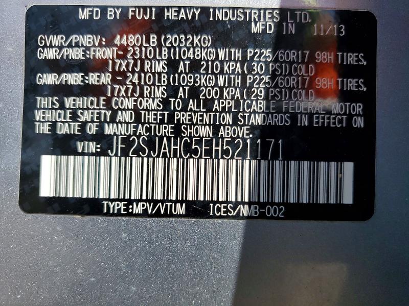 58146466 :رقم المزاد ، JF2SJAHC5EH521171 vin ، 2014 Subaru Forester مزاد بيع