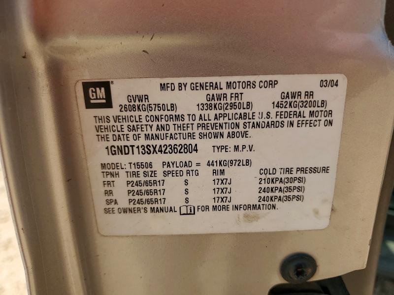 2004 Chevrolet Trailblazer მანქანა იყიდება აუქციონზე, vin: 1GNDT13SX42362804, აუქციონის ნომერი: 56491856