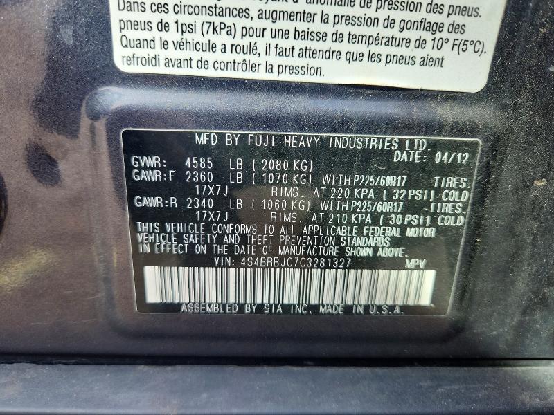 Aukcja sprzedaży 2012 Subaru Outback, vin: 4S4BRBJC7C3281327, numer aukcji: 58520856