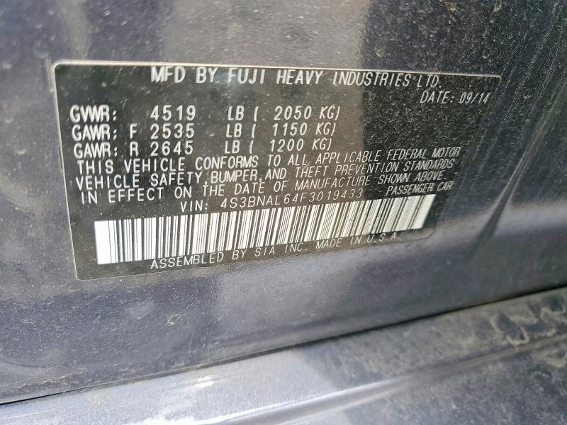 58795476 :رقم المزاد ، 4S3BNAL64F3019433 vin ، 2015 Subaru Legacy مزاد بيع