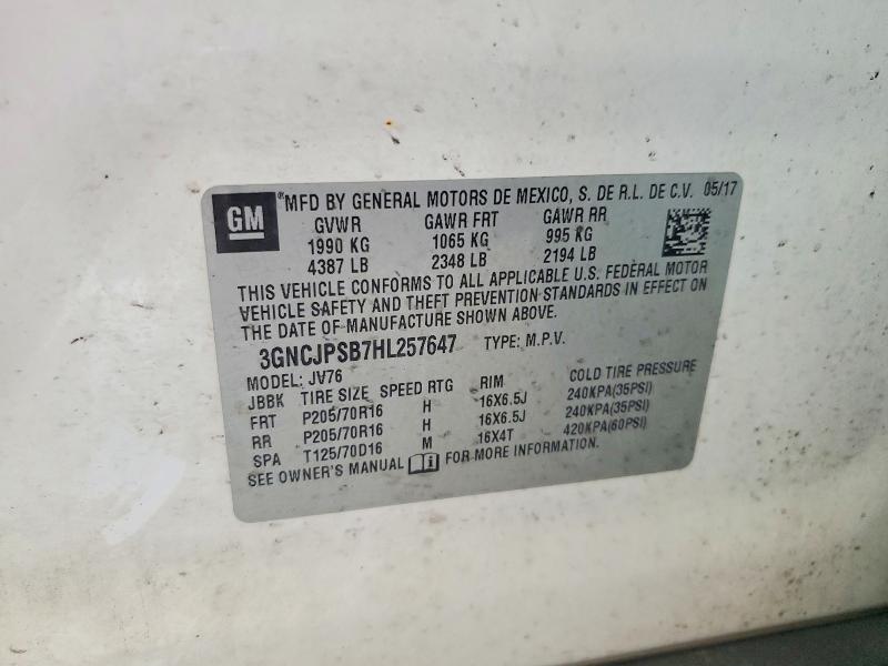 Продажа на аукционе авто 2017 Chevrolet Trax, vin: 3GNCJPSB7HL257647, номер лота: 59032336