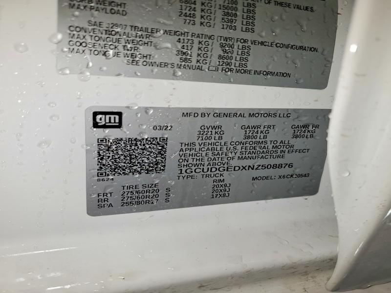 Aukcja sprzedaży 2022 Chevrolet Silverado, vin: 1GCUDGEDXNZ508876, numer aukcji: 57911326