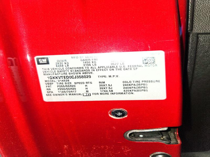 Aukcja sprzedaży 2012 Gmc Acadia, vin: 1GKKVTED0CJ358029, numer aukcji: 56330176