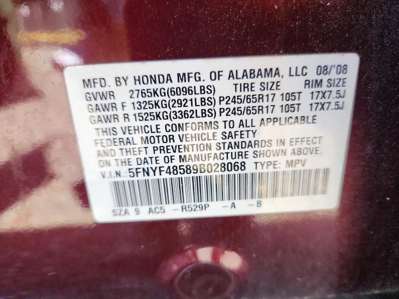 Продаж на аукціоні авто 2009 Honda Pilot, vin: 5FNYF48589B028068, номер лоту: 55982246