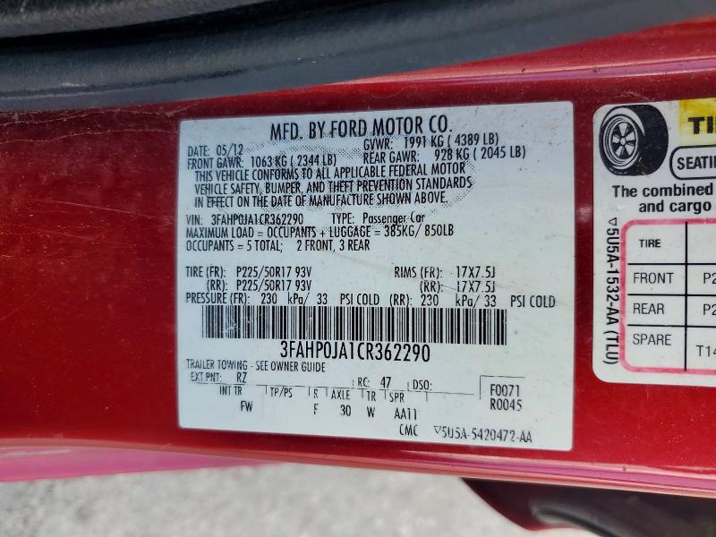 Продажа на аукционе авто 2012 Ford Fusion, vin: 3FAHP0JA1CR362290, номер лота: 56937296