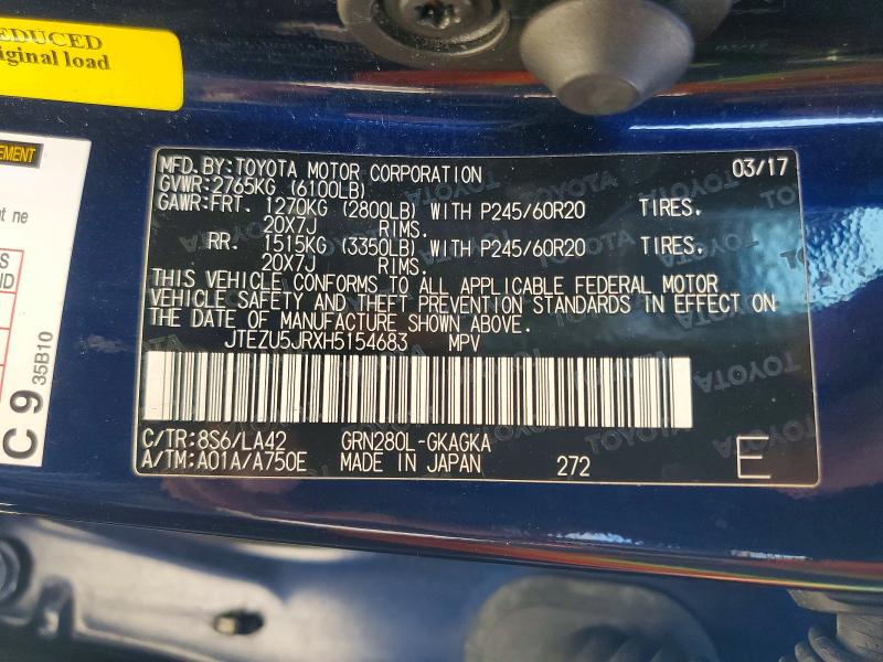 Продажа на аукционе авто 2017 Toyota 4runner, vin: JTEZU5JRXH5154683, номер лота: 59197216