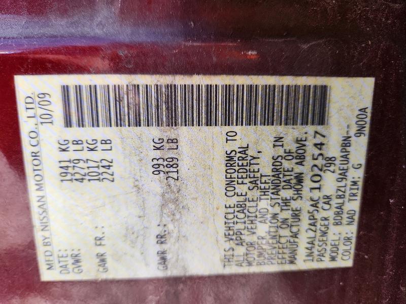 2010 Nissan Altima მანქანა იყიდება აუქციონზე, vin: 1N4AL2AP5AC102547, აუქციონის ნომერი: 55029266