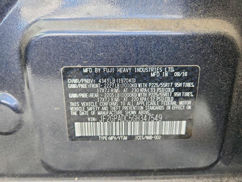 57763296 :رقم المزاد ، JF2GPADC5GH347549 vin ، 2016 Subaru Crosstrek مزاد بيع