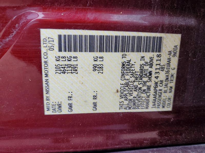 2017 Nissan Maxima მანქანა იყიდება აუქციონზე, vin: 1N4AA6AP6HC431118, აუქციონის ნომერი: 56710496