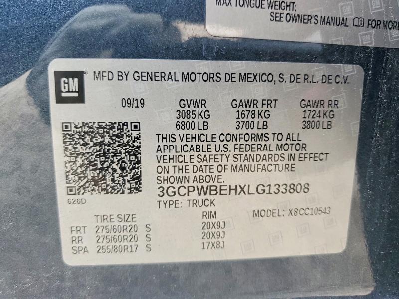57826706 :رقم المزاد ، 3GCPWBEHXLG133808 vin ، 2020 Chevrolet Silverado مزاد بيع