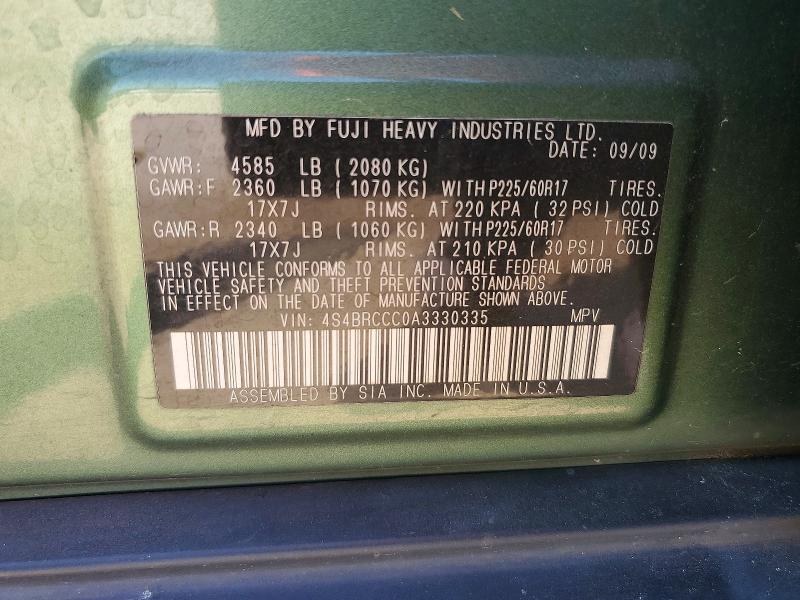 2010 Subaru Outback მანქანა იყიდება აუქციონზე, vin: 4S4BRCCC0A3330335, აუქციონის ნომერი: 55649146