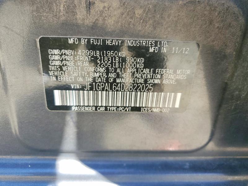 Продажа на аукционе авто 2013 Subaru Impreza, vin: JF1GPAL64D2822025, номер лота: 58095456