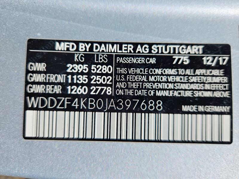 2018 Mercedes-benz E მანქანა იყიდება აუქციონზე, vin: WDDZF4KB0JA397688, აუქციონის ნომერი: 57208726