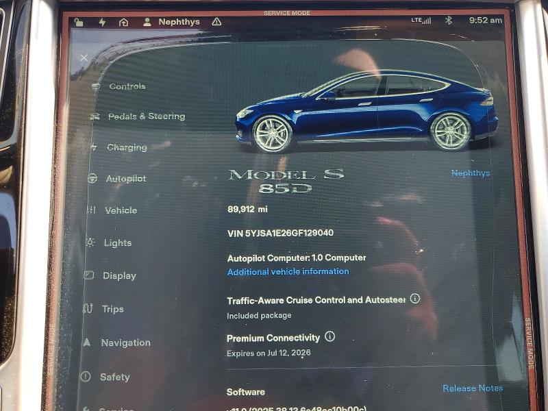 Aukcja sprzedaży 2016 Tesla Model S, vin: 5YJSA1E26GF129040, numer aukcji: 57540126