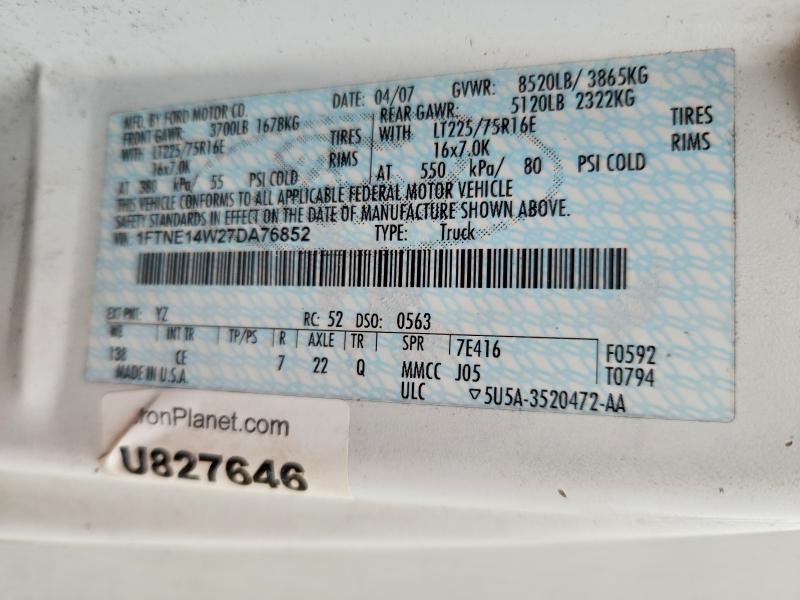 2007 Ford E150 მანქანა იყიდება აუქციონზე, vin: 1FTNE14W27DA76852, აუქციონის ნომერი: 58325546