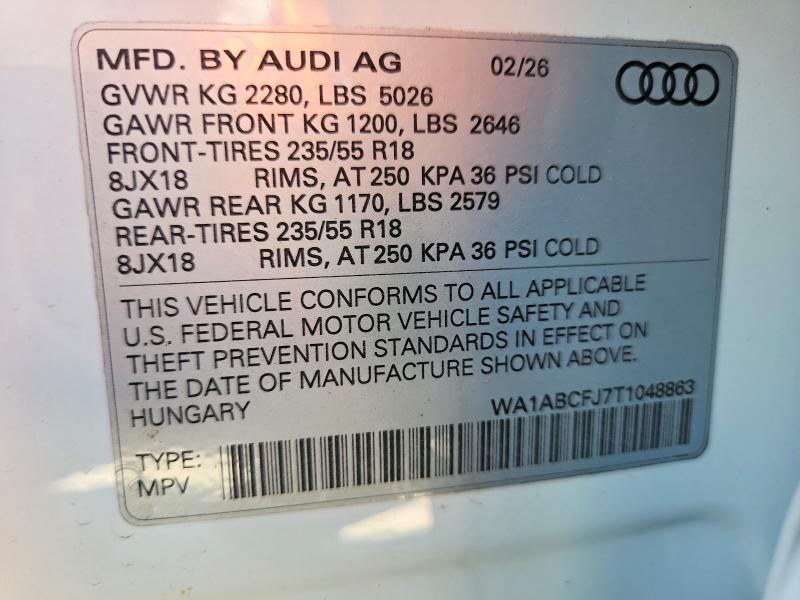 Продаж на аукціоні авто 2026 Audi Q3, vin: WA1ABCFJ7T1048863, номер лоту: 55975886
